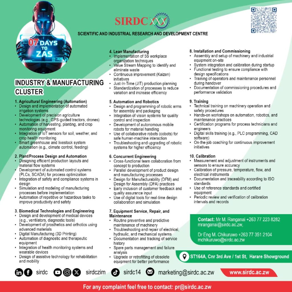 Visit SIRDC Stand during the Zimbabwe Agricultural Show next week